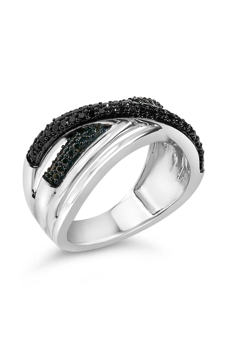 Haus of Brilliance Sterling Silver 1/2 Cttw Black and Blue Diamond Crossover Bypass Ring, Alternate, color, Silver