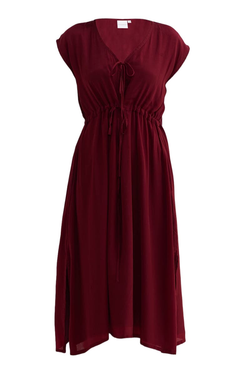 Reistor Deep V-neck Gathered Dress in Burgundy, Alternate, color, Burgundy