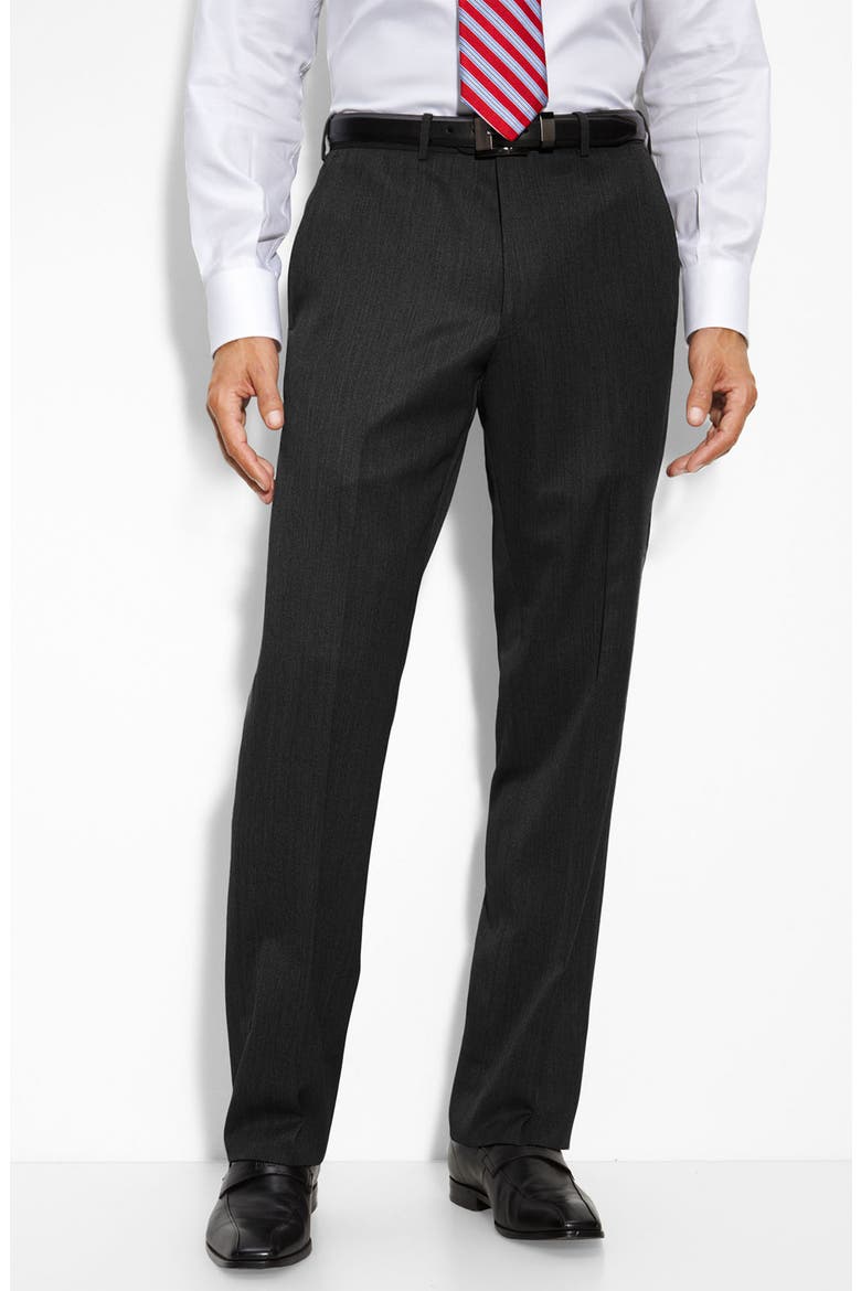Flat Front Worsted Wool Trousers, Main, color, BLACK