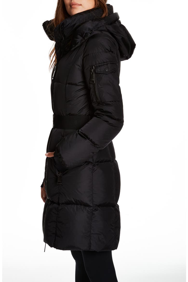 Noho Belted Down Puffer Coat with Removable Hood, Alternate, color, MATTE BLACK