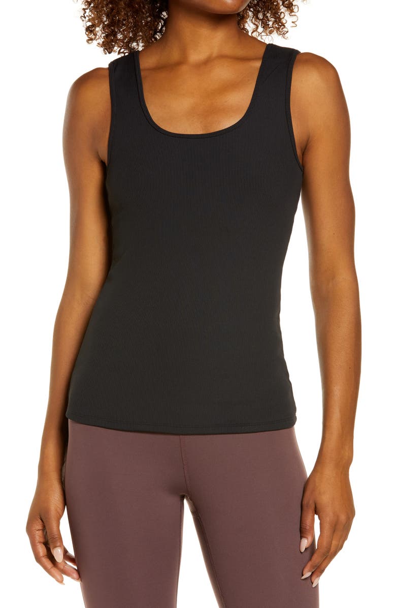Zella Live In Square Neck Rib Stretch Recycled Polyester Tank, Main, color,