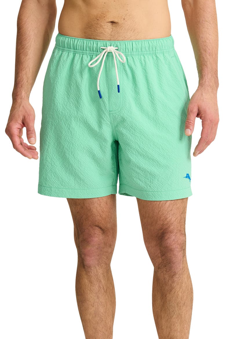 Naples Surf Seersucker Volley Swim Trunks, Main, color, TURQ CABBAGE