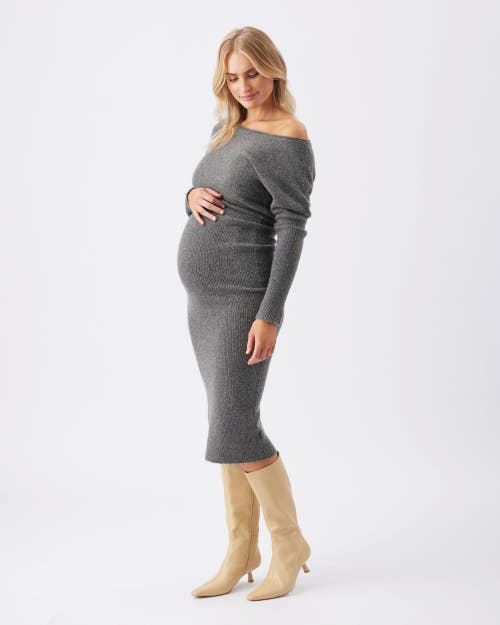 Ripe Maternity Tobie Charcoal Marle Off Shoulder Knit Dress For Maternity Style In Gray