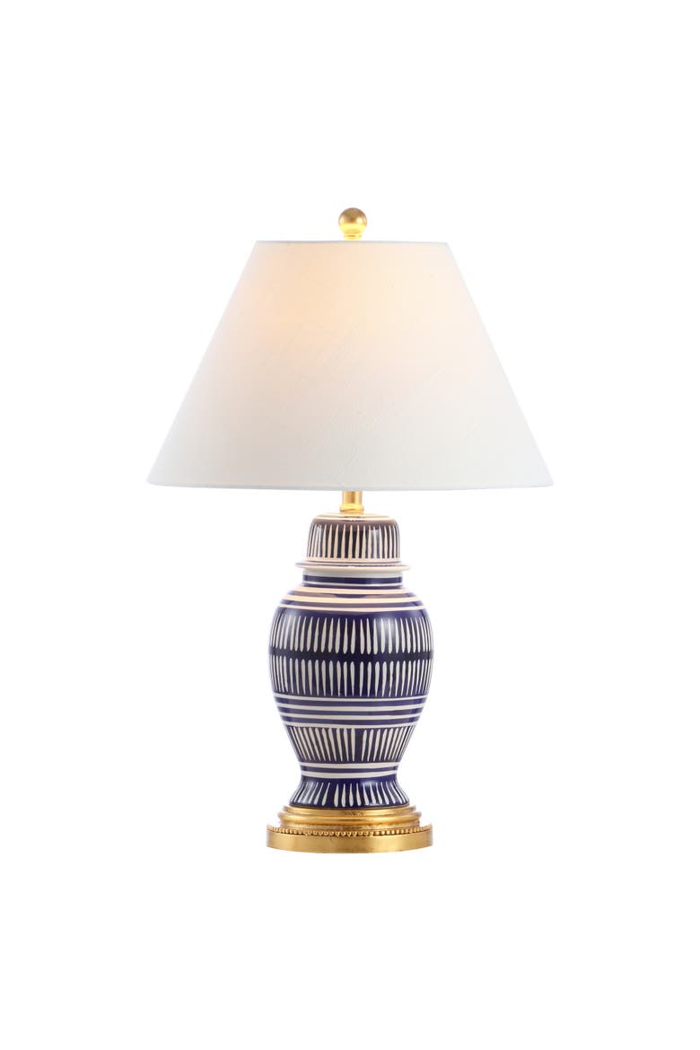 Reed 27" Ceramic/Iron Modern Coastal LED Table Lamp, Navy, Main, color, Blue/White