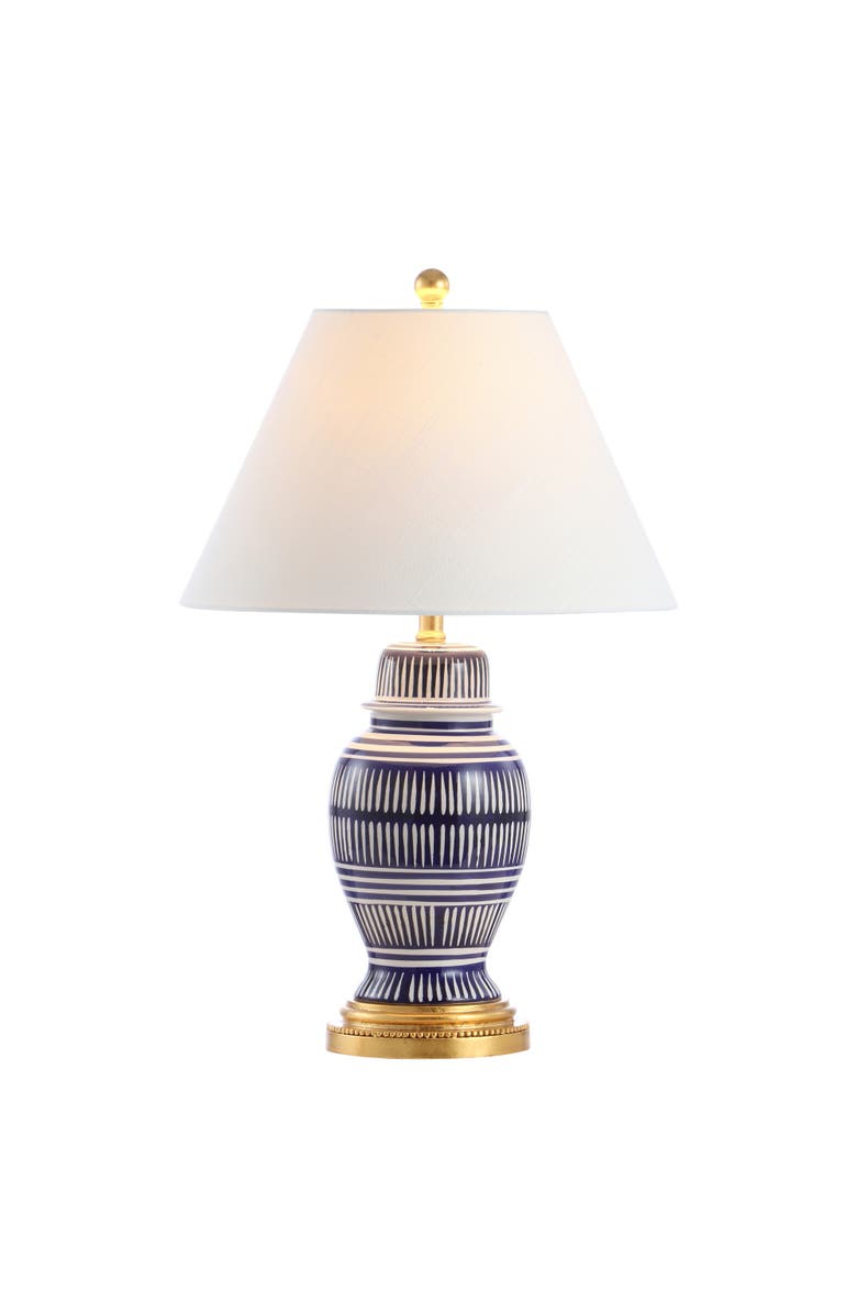 JONATHAN Y Reed 27" Ceramic/Iron Modern Coastal LED Table Lamp, Navy, Main, color, Blue/White