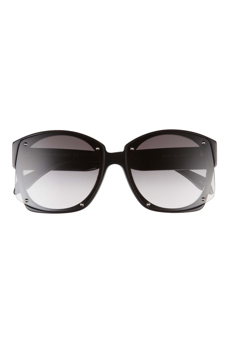 Alexander McQueen 61mm Square Sunglasses, Main, color, BLACK