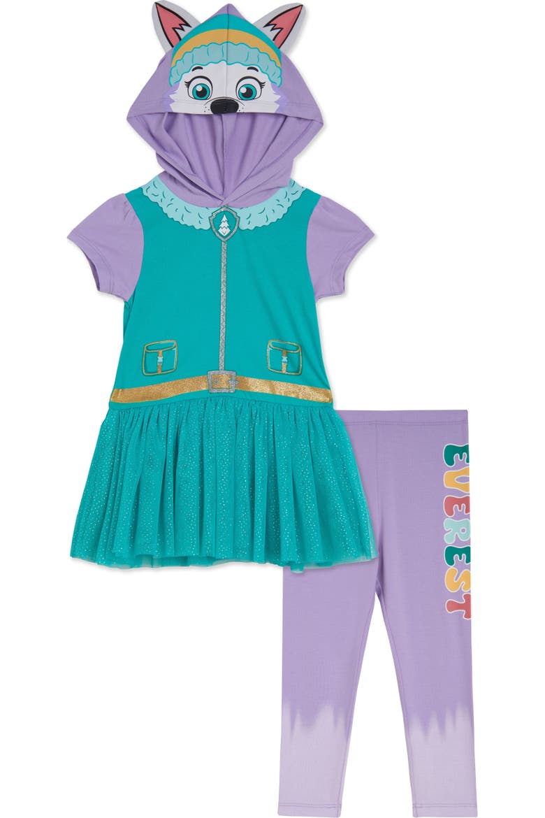 Hooded Tutu T-Shirt and Leggings Set, Main, color, Everest Teal Pink