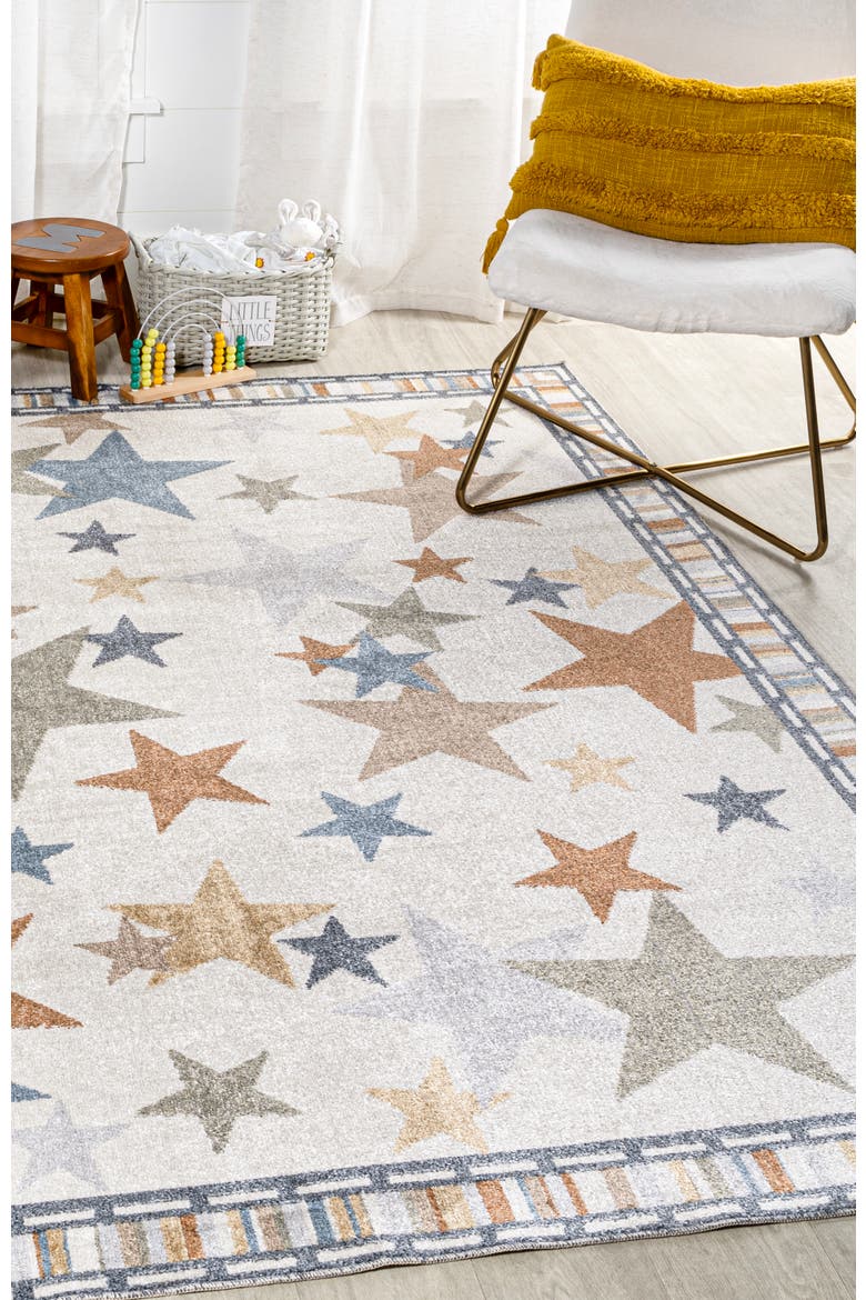 Star Gazer Geometric Machine-Washable Area Rug, Alternate, color, Ivory/Blue/Orange