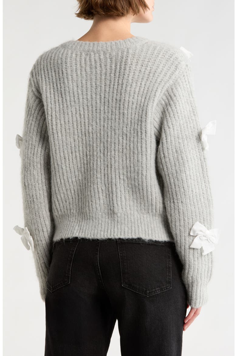 Bow Appliqué Cardigan, Alternate, color, HEATHER GREY IVORY