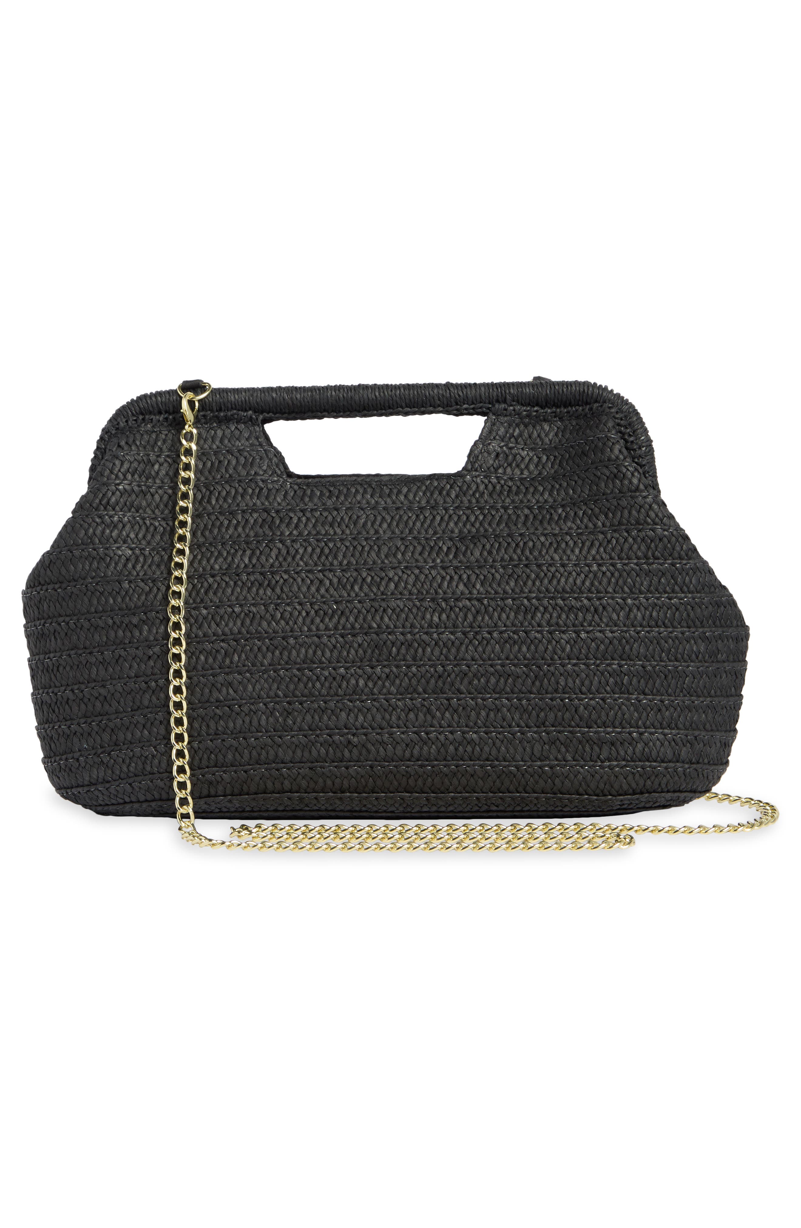 Collection XIIX Cutout Handle Straw Clutch, Alternate, color, Black