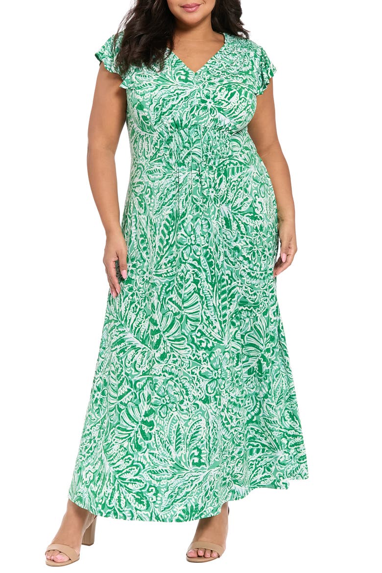 Floral Flutter Sleeve Jersey Maxi Dress, Main, color, GREEN/ GREEN