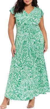 London Times Floral Flutter Sleeve Jersey Maxi Dress