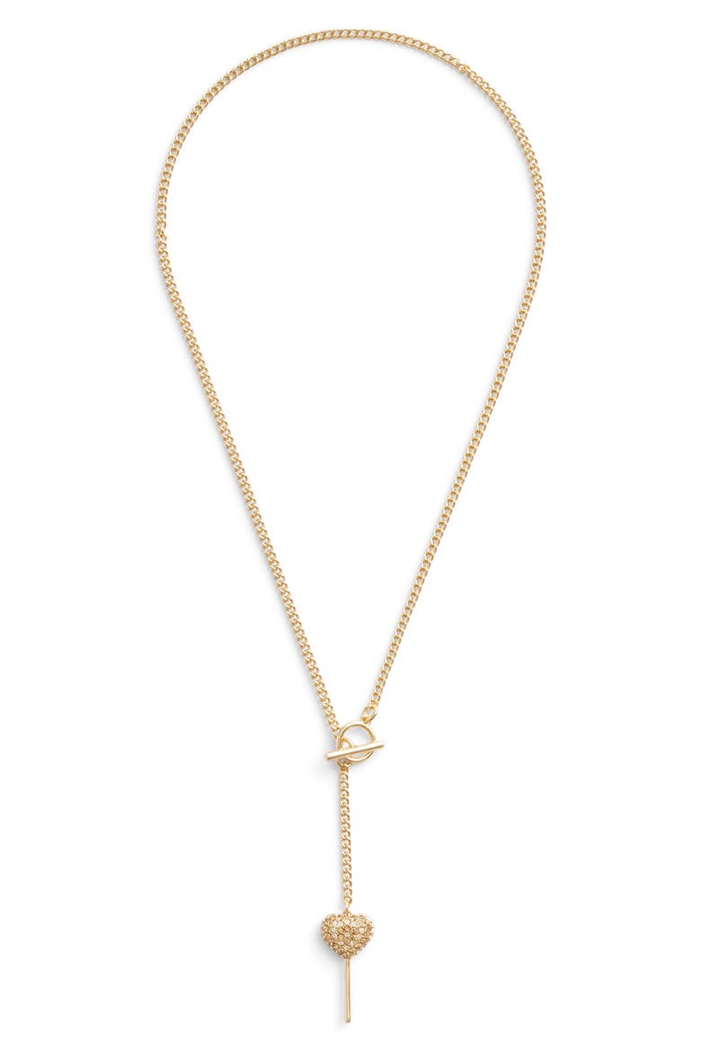 Pavé Crystal Heart Lollipop Y-Necklace, Main, color, BLUSH/ GOLD