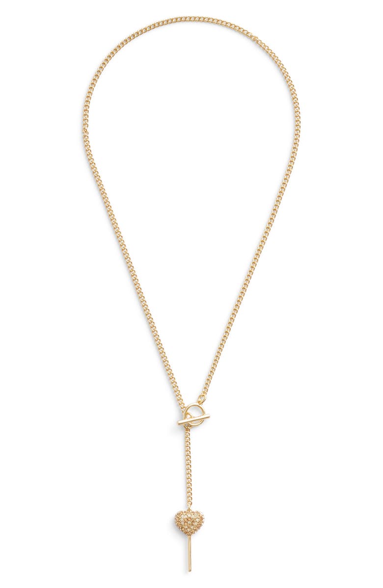 COACH Pavé Crystal Heart Lollipop Y-Necklace, Main, color,