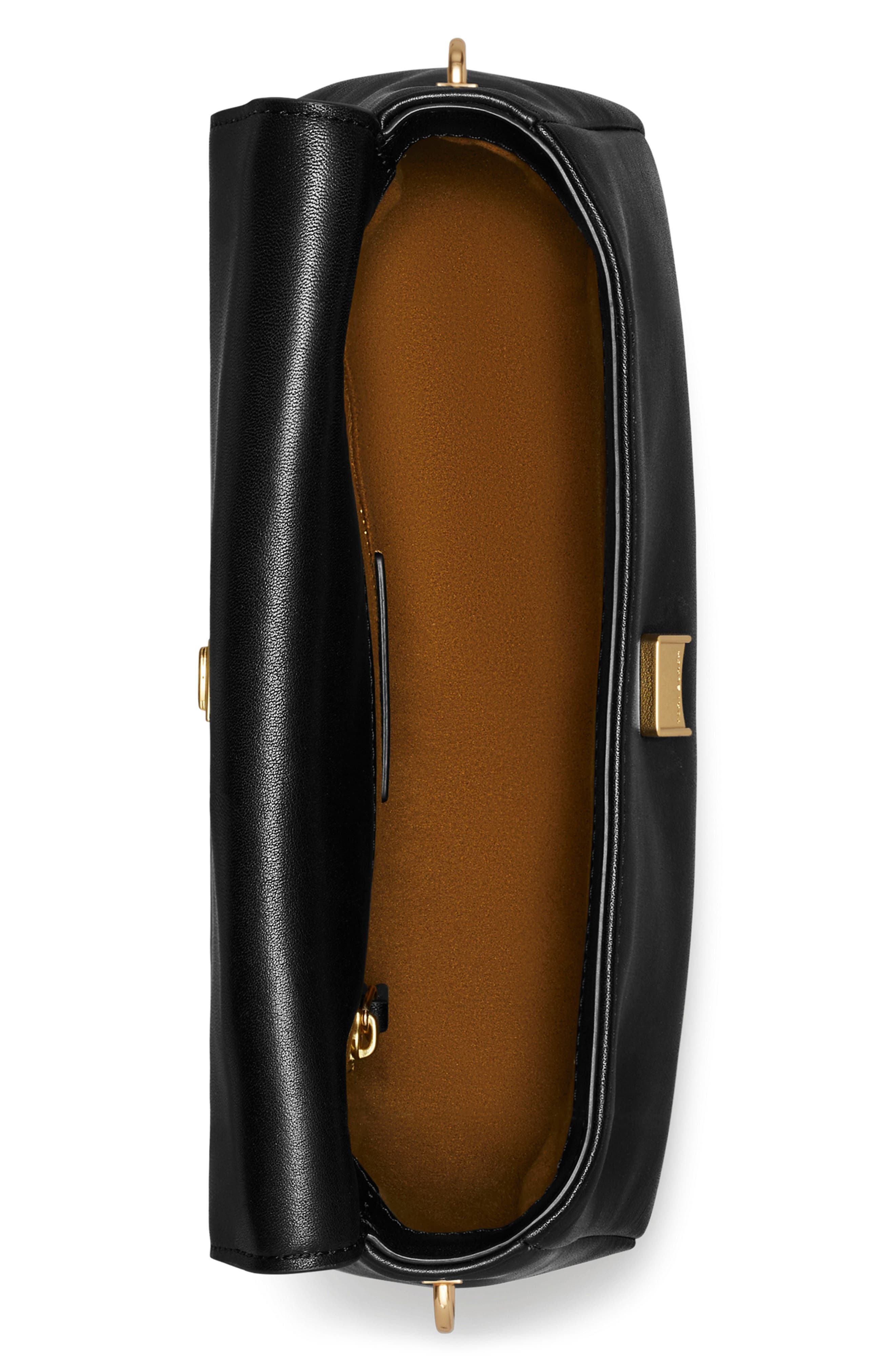 Tory Burch Small Charlie Leather Shoulder Bag, Alternate, color, Black