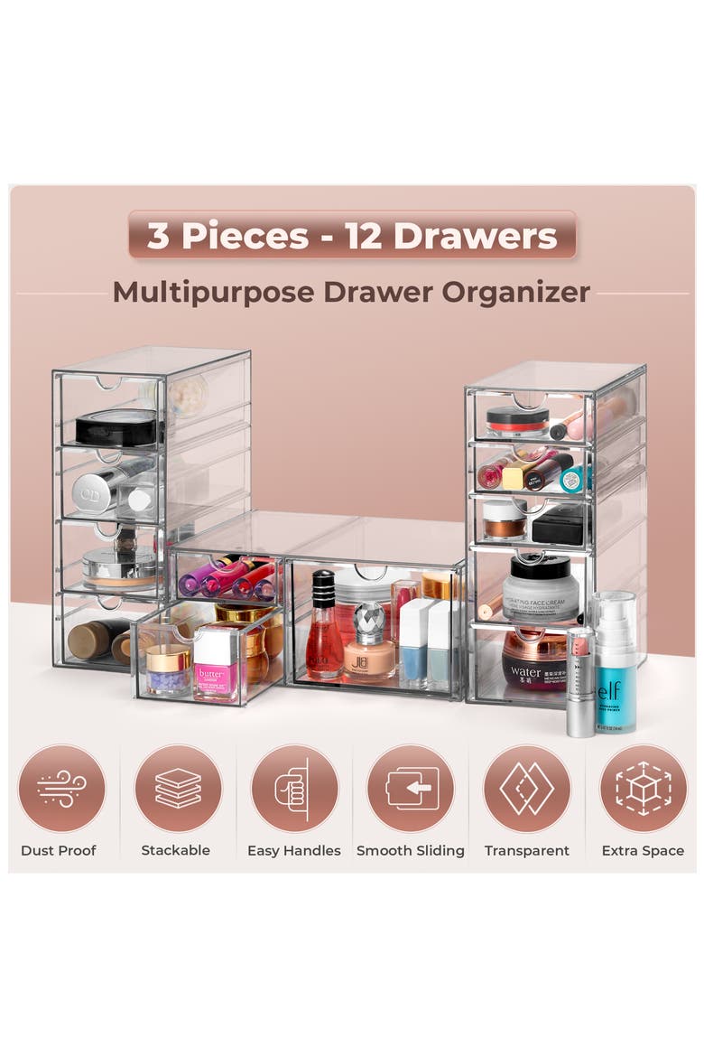 12-Drawer Acrylic Organizer, Alternate, color, CLEAR