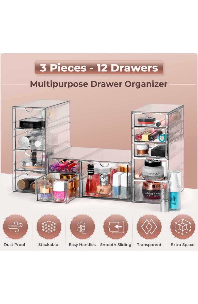 SORBUS 12-Drawer Acrylic Organizer, Alternate, color, Clear