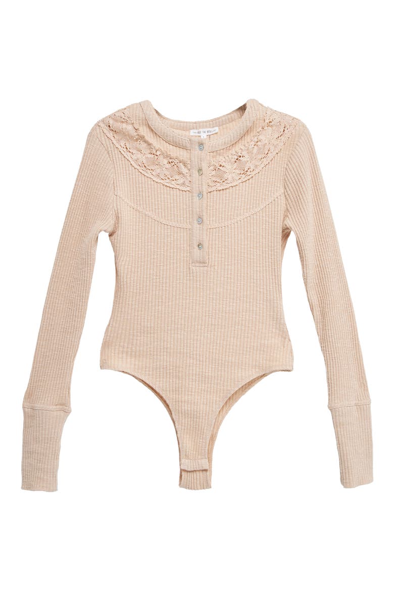 Lace Inset Rib Bodysuit, Alternate, color, BEIGE