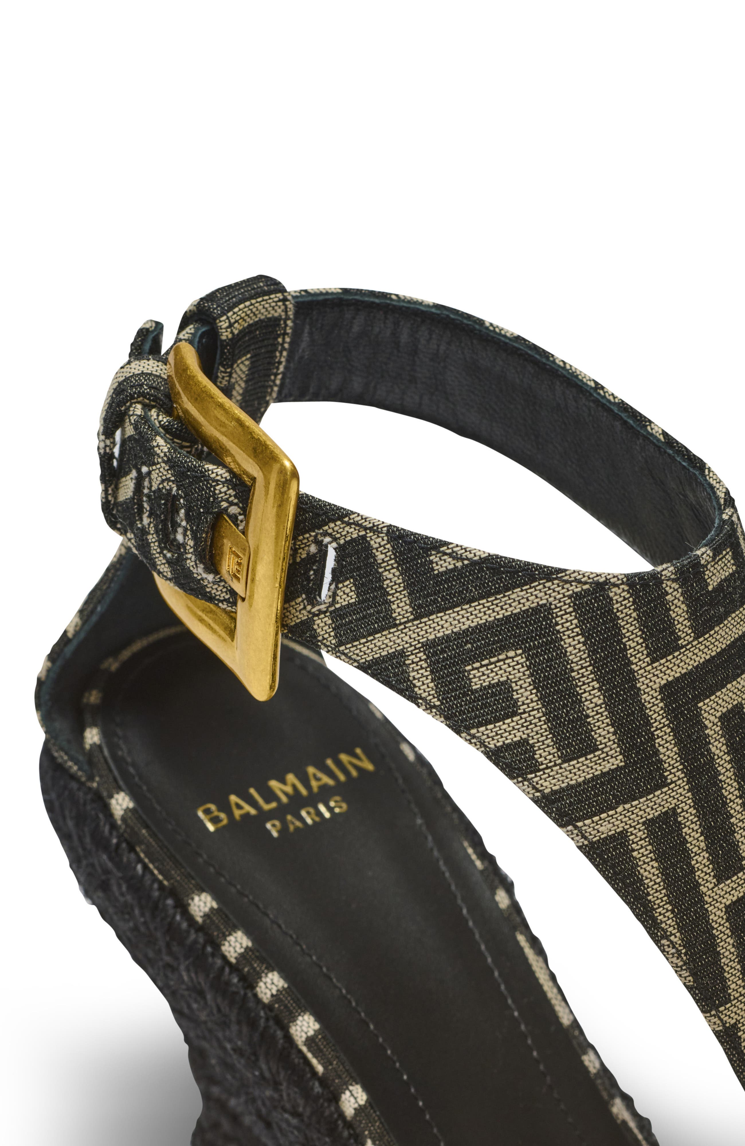 Balmain Anthem wedge espadrilles in monogram jacquard, Alternate, color, Black
