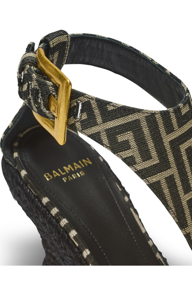 Balmain Anthem wedge espadrilles in monogram jacquard, Alternate, color, Black