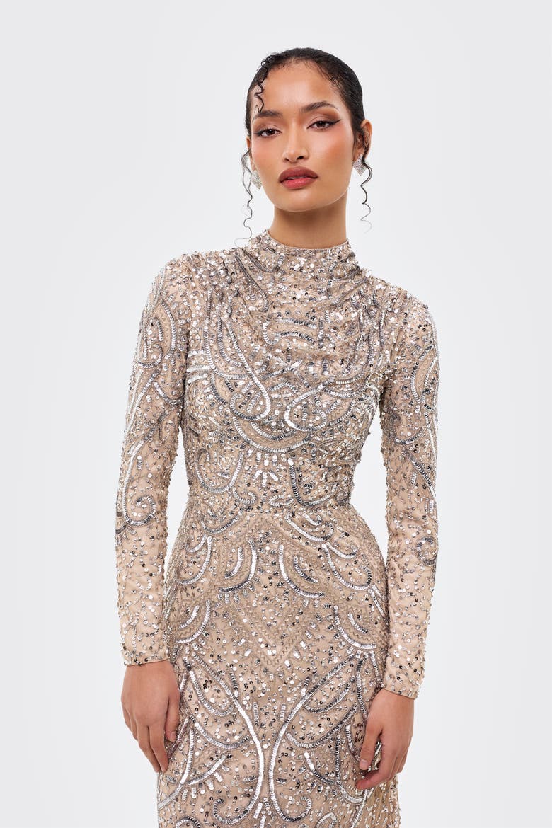 Modest Cowl Embellished Sequins Maxi Dress, Alternate, color, RICHMOND