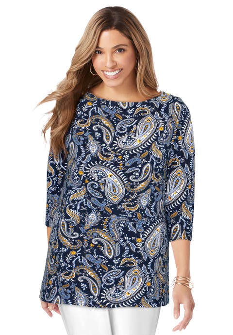 Stretch Cotton Boatneck Tunic (Plus)
