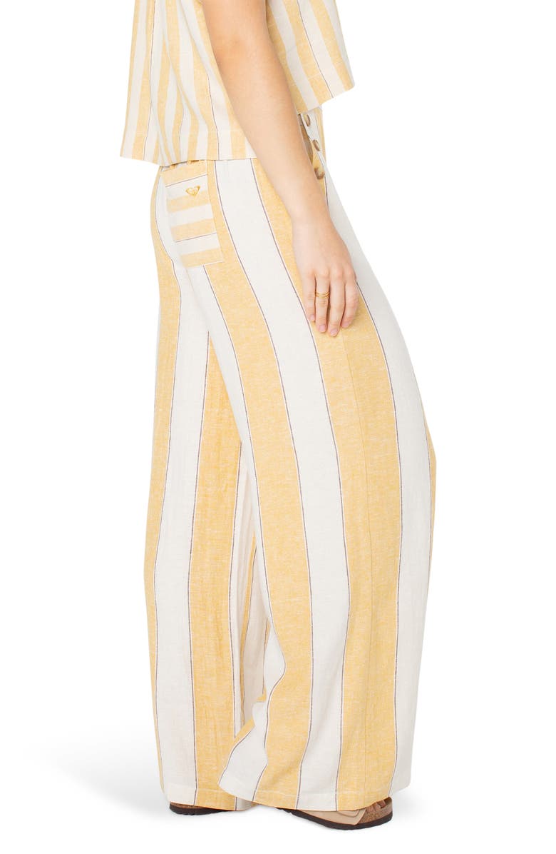 Roxy Adrian Stripe Wide Leg Linen Blend Pants, Alternate, color, Amber Gold Jungle Stripe