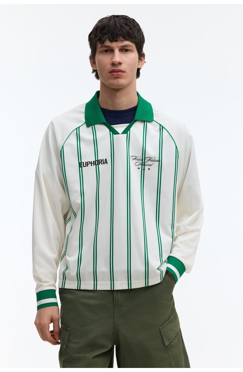 H&M Loose Fit Printed Polo Shirt, Alternate, color, White/Striped