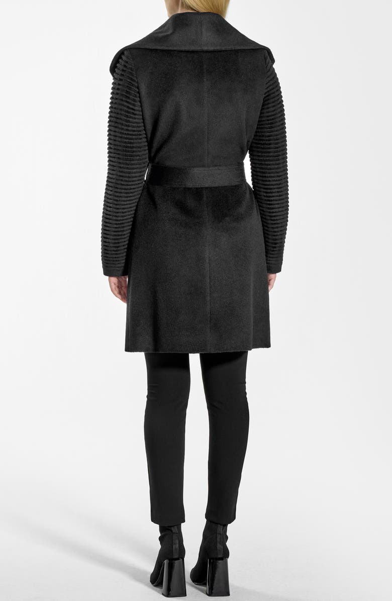 SENTALER Rib Sleeve Alpaca & Wool Wrap Coat, Alternate, color, Black