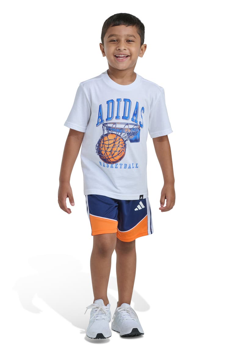 Kids' Graphic Print Jersey T-Shirt & Colorblock Shorts Set, Alternate, color, WHITE