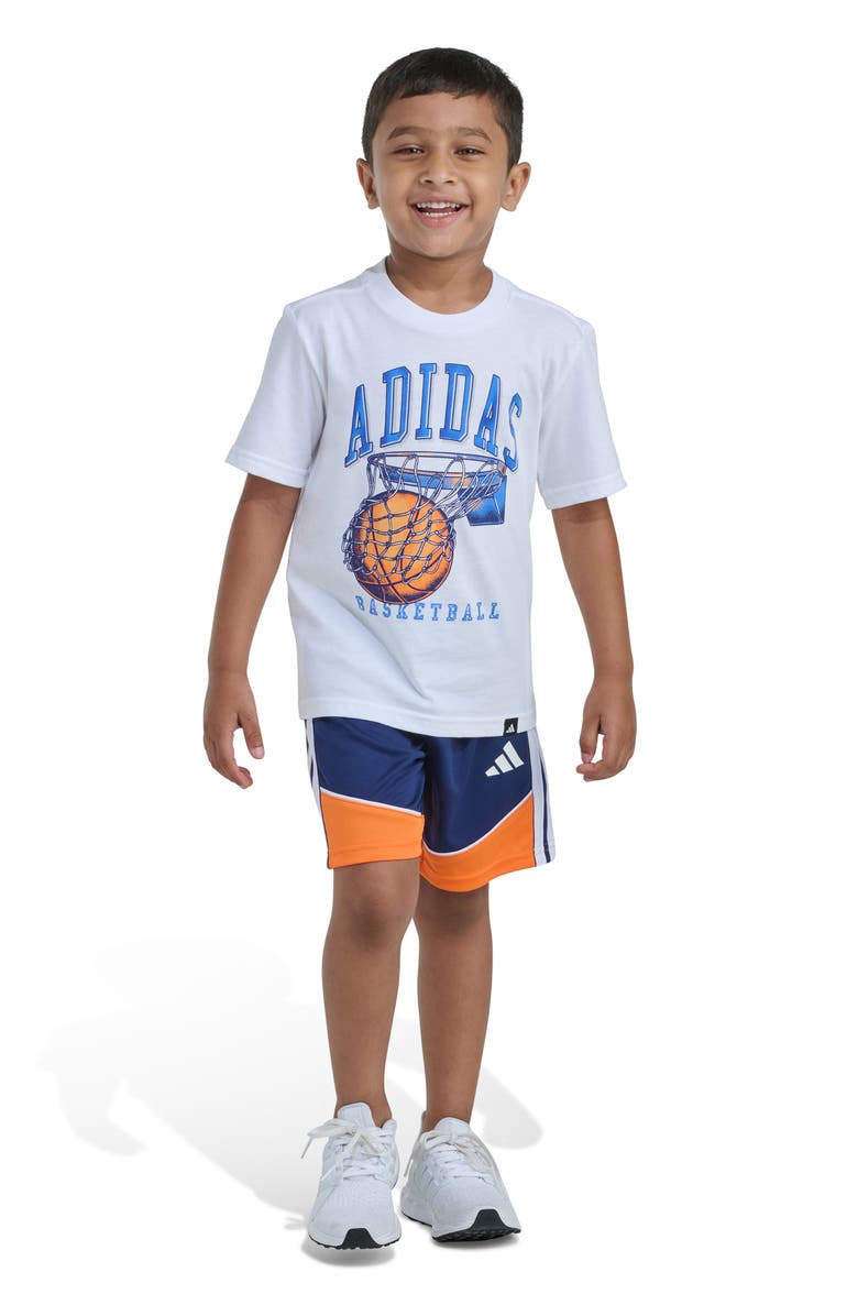 adidas Kids' Graphic Print Jersey T-Shirt & Colorblock Shorts Set, Alternate, color, White