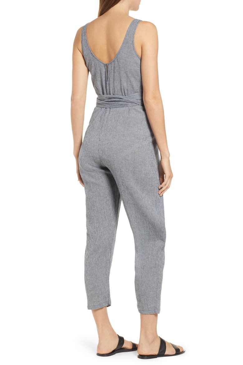Wraparound Jumpsuit, Alternate, color, NAVY GINGHAM