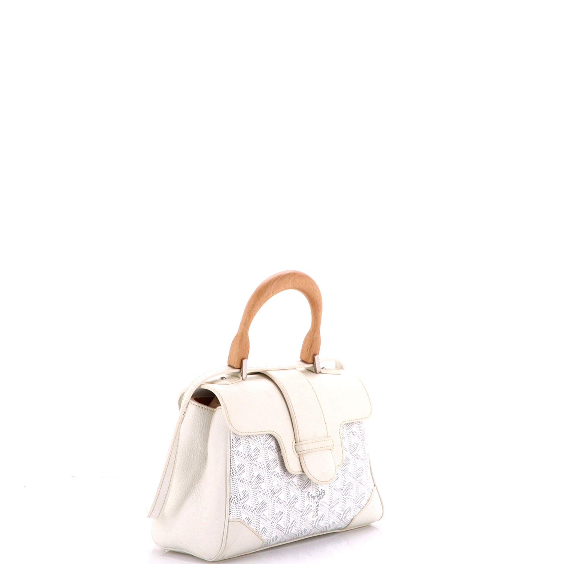 Pre-Owned Goyard Saigon Top Handle Bag Coated Canvas with Leather Mini, Alternate, color, White