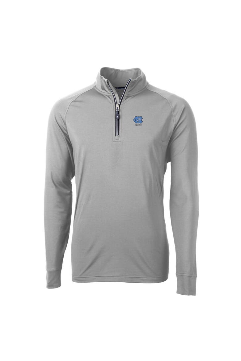 Men's Cutter & Buck  Gray North Carolina Tar Heels Alumni Logo Adapt Eco Knit Stretch Recycled Quarter-Zip Pullover Top, Alternate, color, Gray