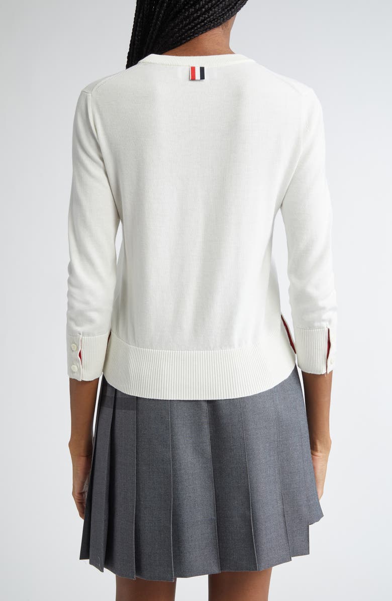 Thom Browne Jersey Stitch Three-Quarter Sleeve Sweater, Alternate, color, White