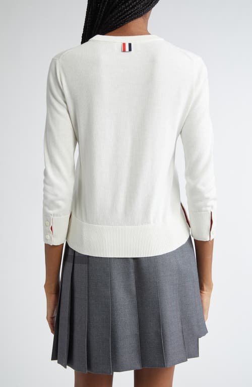 Thom Browne Jersey Stitch Three-quarter Sleeve Sweater In White