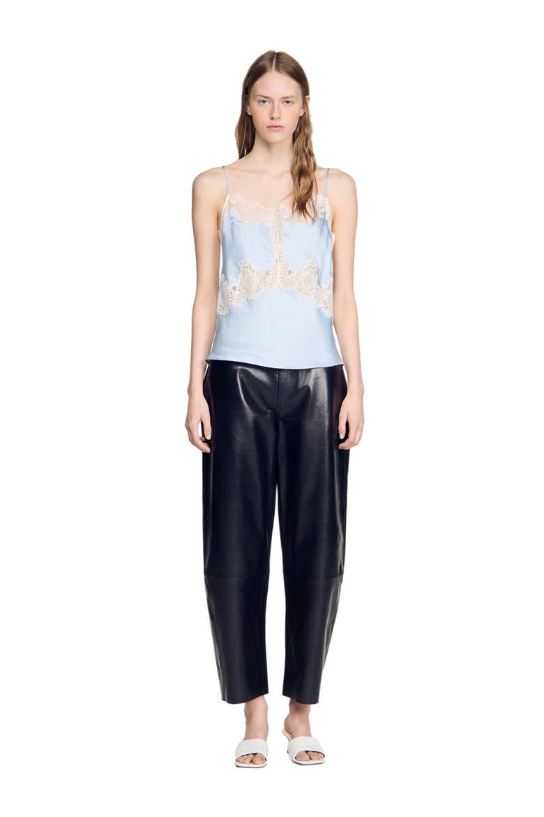 Lingerie-style top with lace, Main, color, Blue / ecru