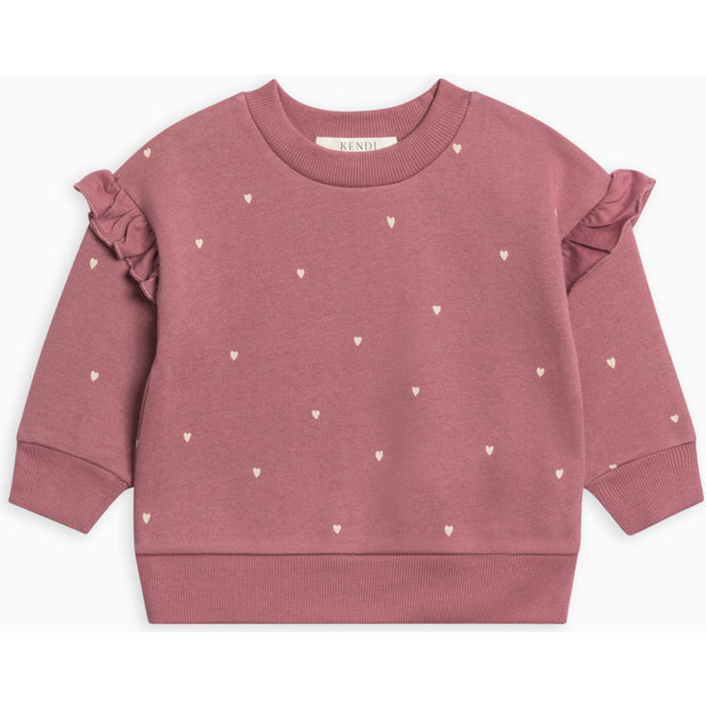 Kendi Abbey Fleece Ruffle Sleeve Pullover Sweatshirt In Pink