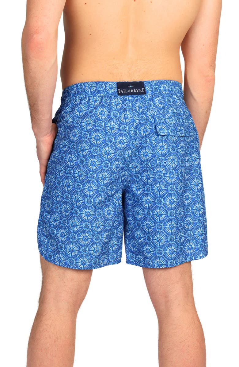 TailorByrd Tie Dye Print Swim Trunks, Alternate, color, Blue