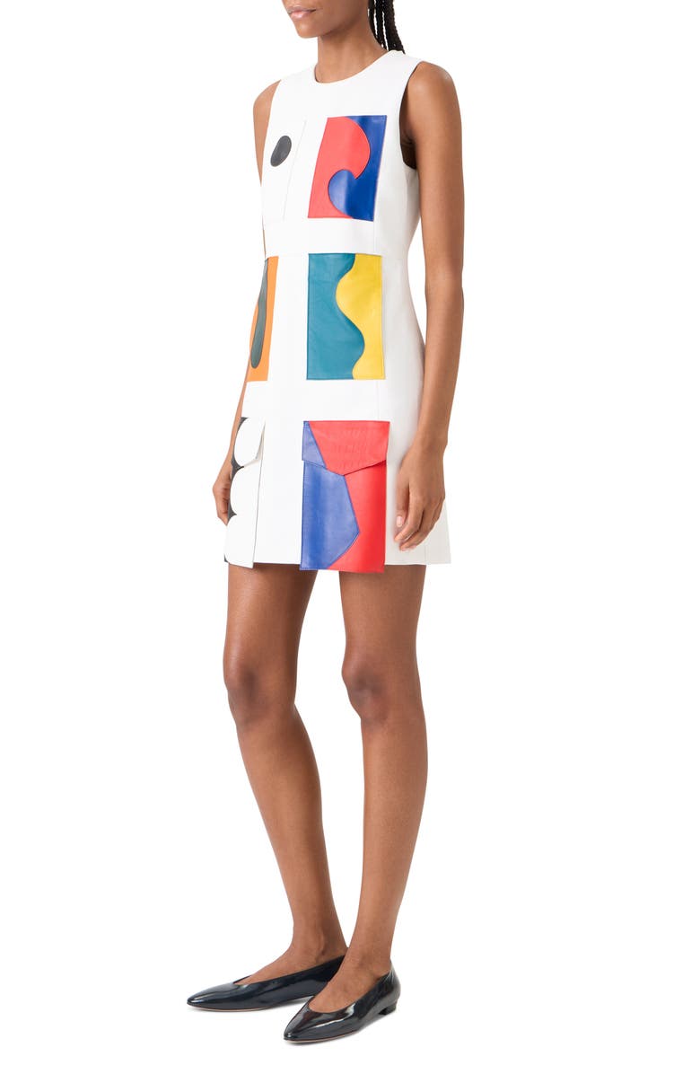 Akris Paravent Patchwork Leather Sheath Dress, Alternate, color, Ecru Muti Color