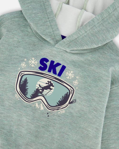 Deux Par Deux Super Soft Hooded Brushed Jersey Sweatshirt With Graphic In Green