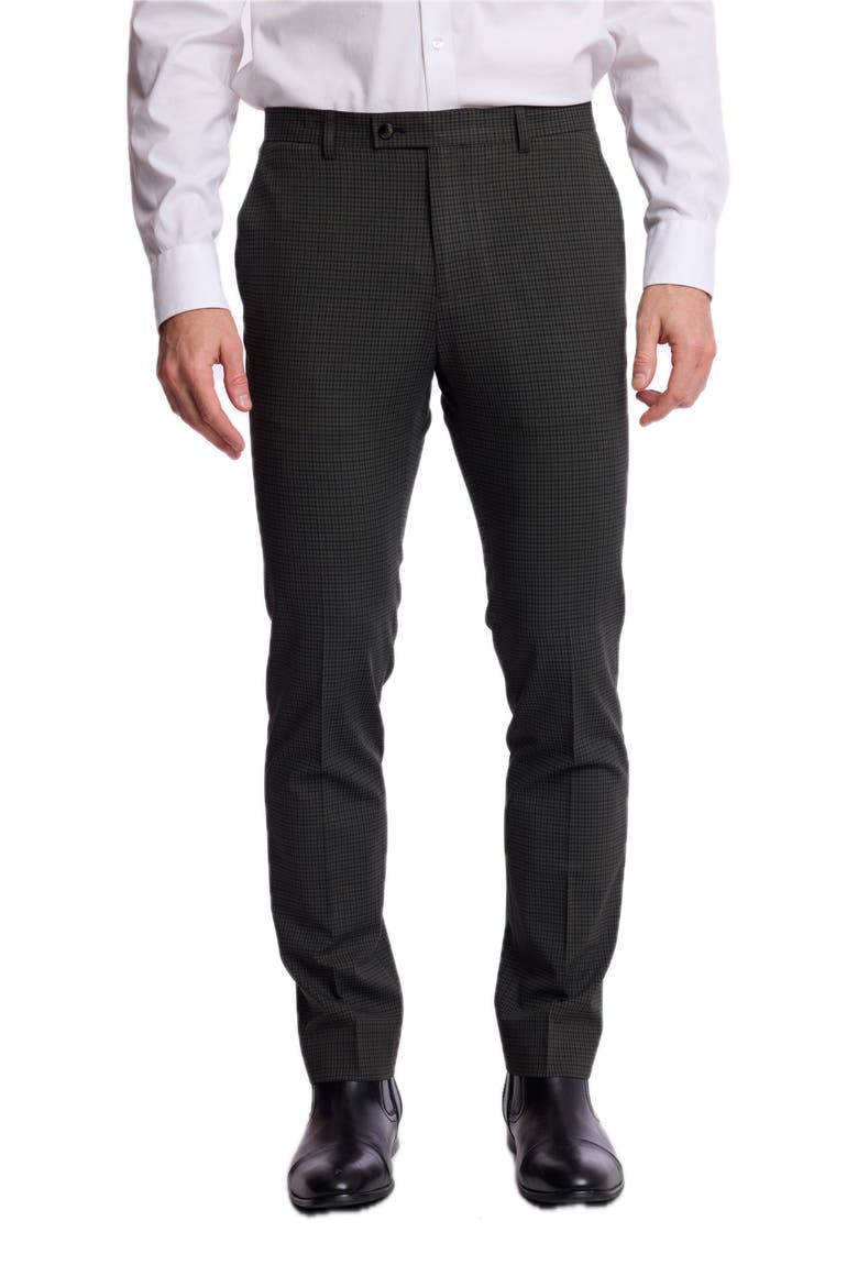 Downing Slim Fit Stretch Gingham Dress Pants, Main, color, GREEN NAVY BLACK GINGHAM