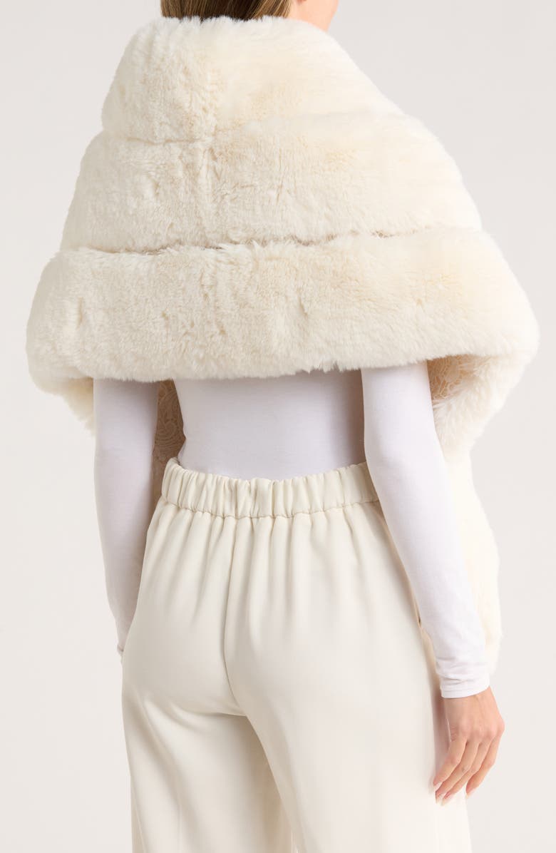 La Fiorentina Lace Trim Faux Fur Cape, Alternate, color, White