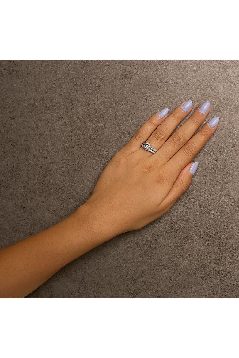 Silver 1/3 Cttw Diamond Halo and Pave Shank Engagement Ring Set, Alternate, color, Silver