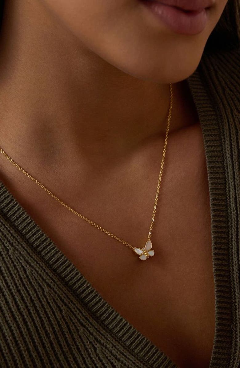 Satya Jewelry Renewed Hope Pearl Butterfly Necklace, Alternate, color, Gold