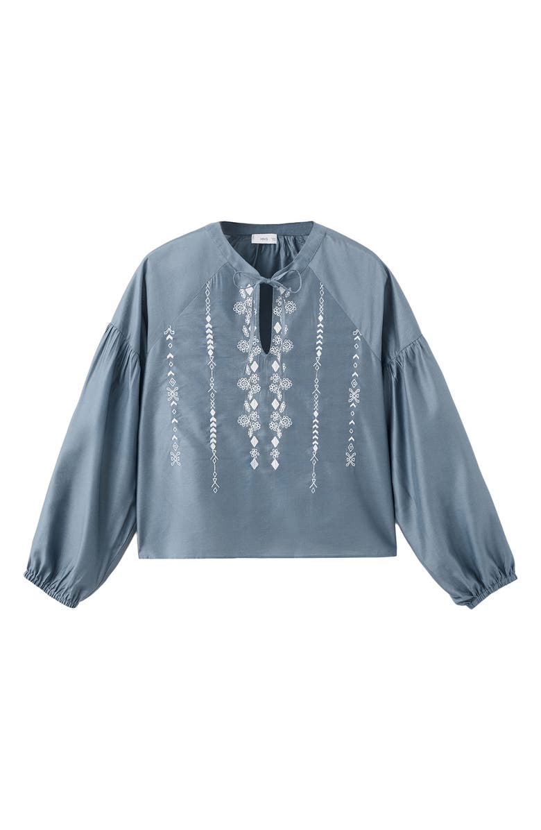 MANGO TEEN Embroidered Peasant Top, Alternate, color, Sky Blue