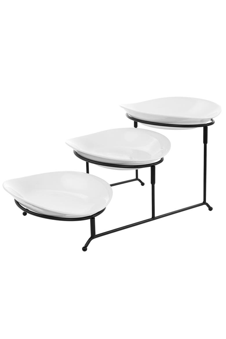 3 Tier Oval Plate Porcelain Serveware Set, Main, color, White