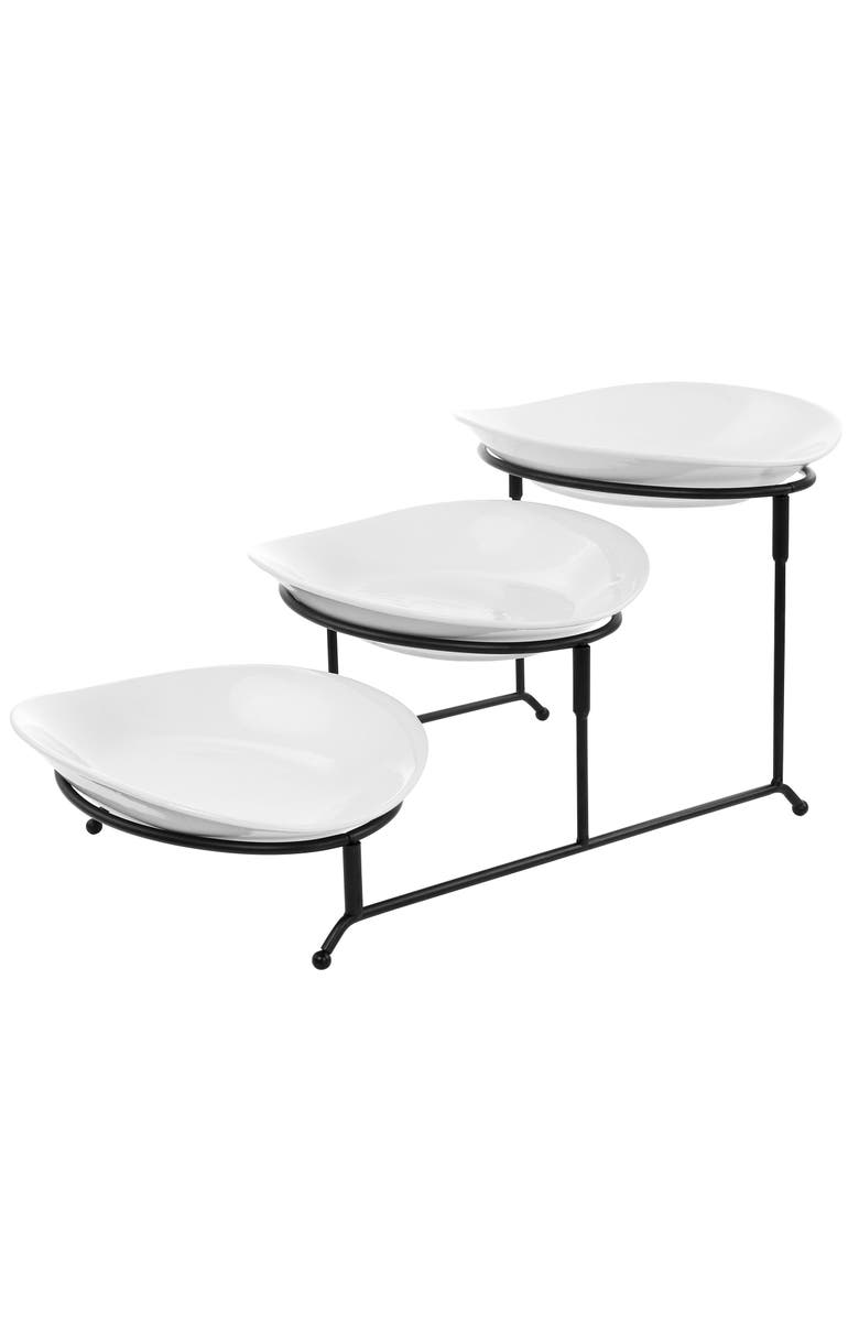 Elama 3 Tier Oval Plate Porcelain Serveware Set, Main, color, White