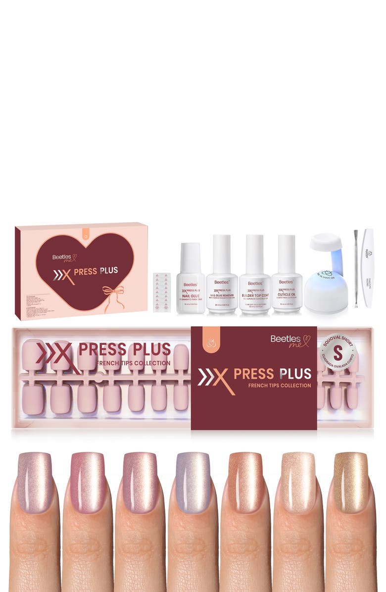 Beetles Nude Cat Eye Press On Nail Studio Kit Short Square, Alternate, color, Pink Gold Flashing Cat's Eyes