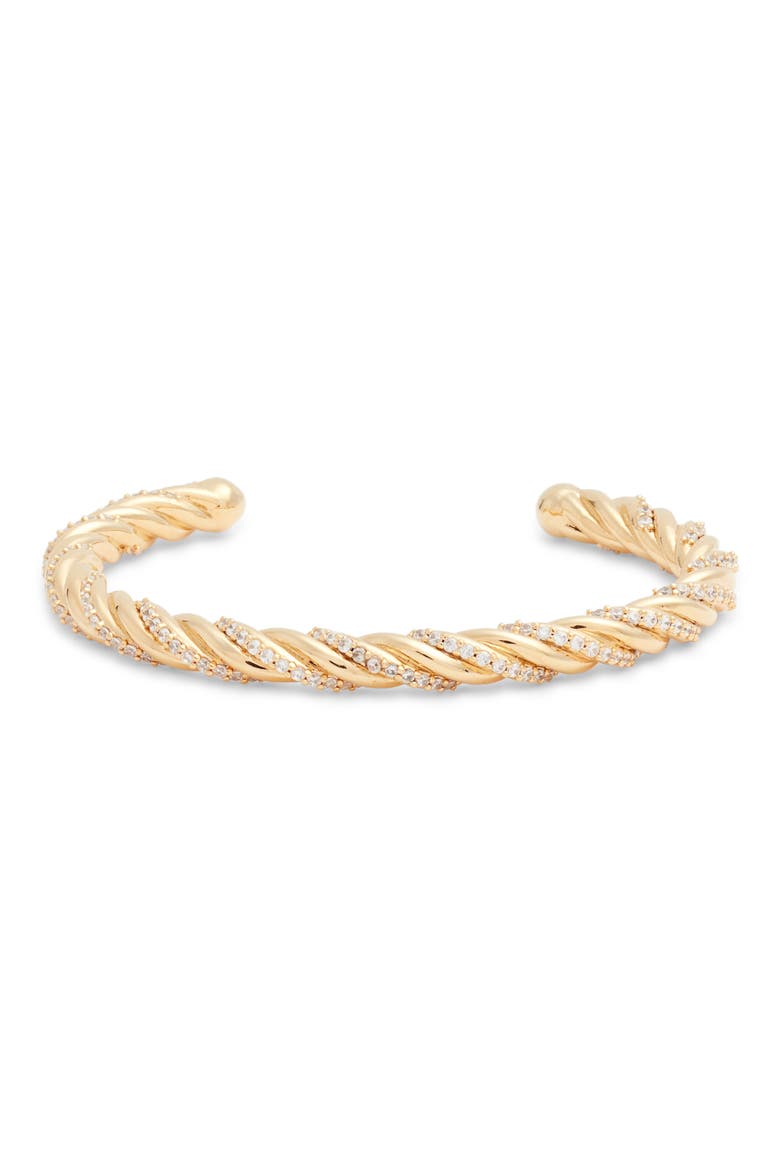 Twisted Cubic Zirconia Cuff Bracelet, Main, color, CLEAR- GOLD
